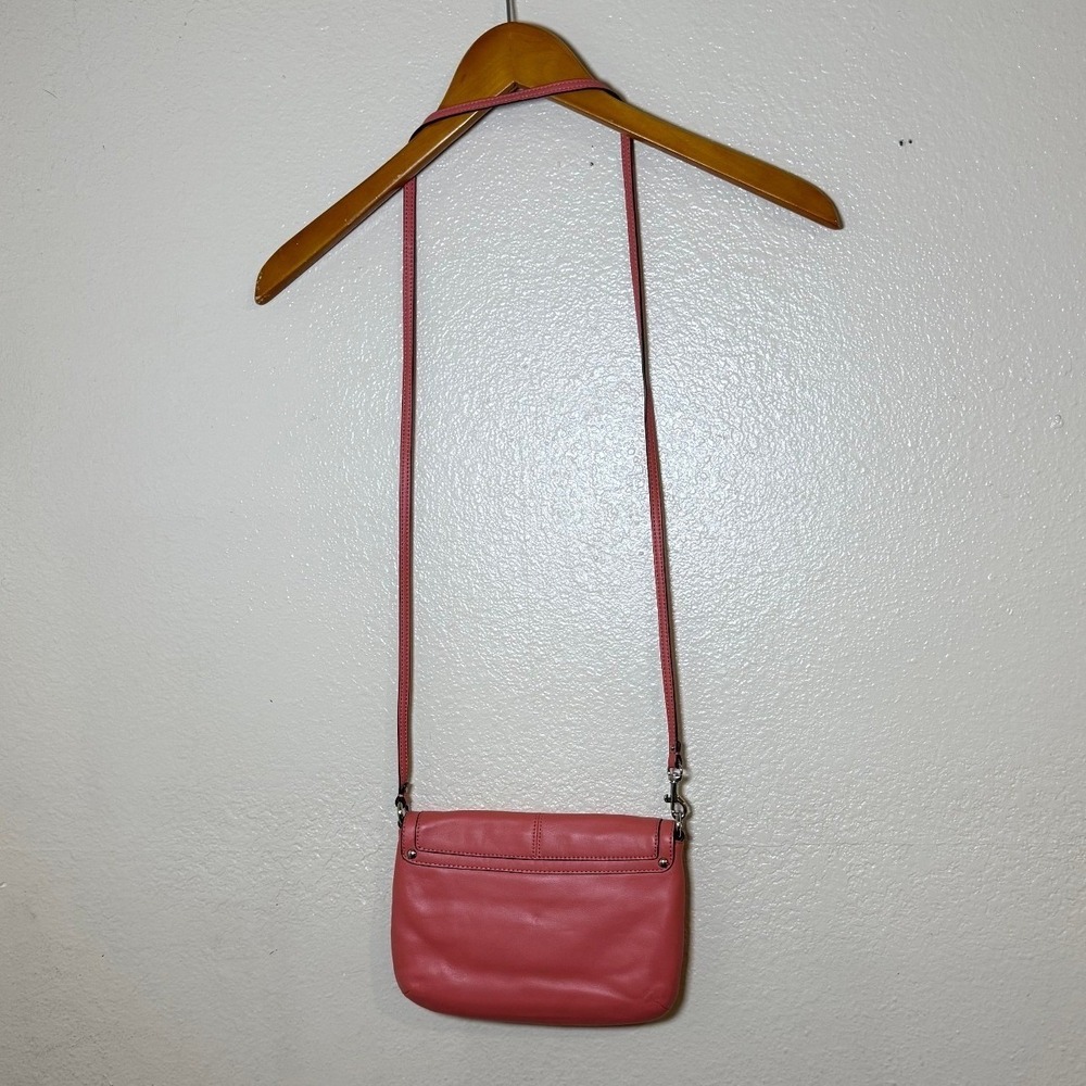 Coach Crossbody Shoulder Bag Women Small Coral Pink Leather Flap Style Preppy - Picture 4 of 9